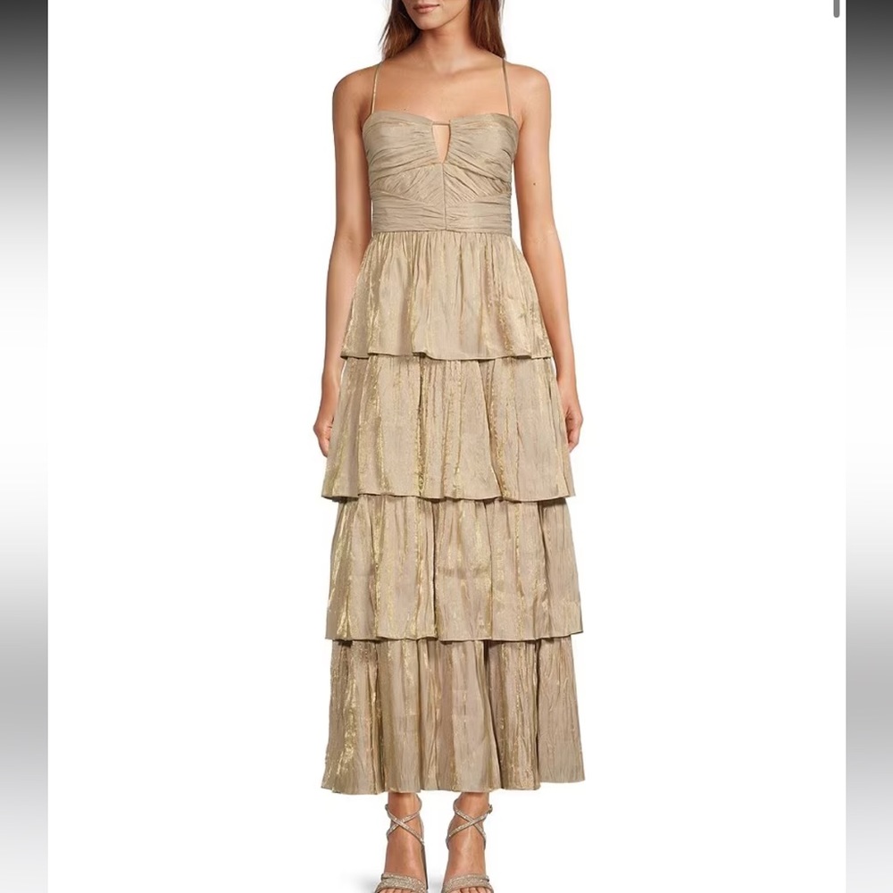 NWT Antonio Melani
Tier Ruffle Sweetheart Neck Sleeveless Maxi Dress